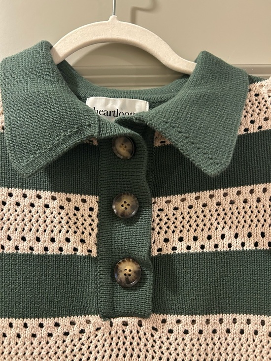 Heartloom Green and Cream Striped Polo Knit Sweater - Picture 4 of 4